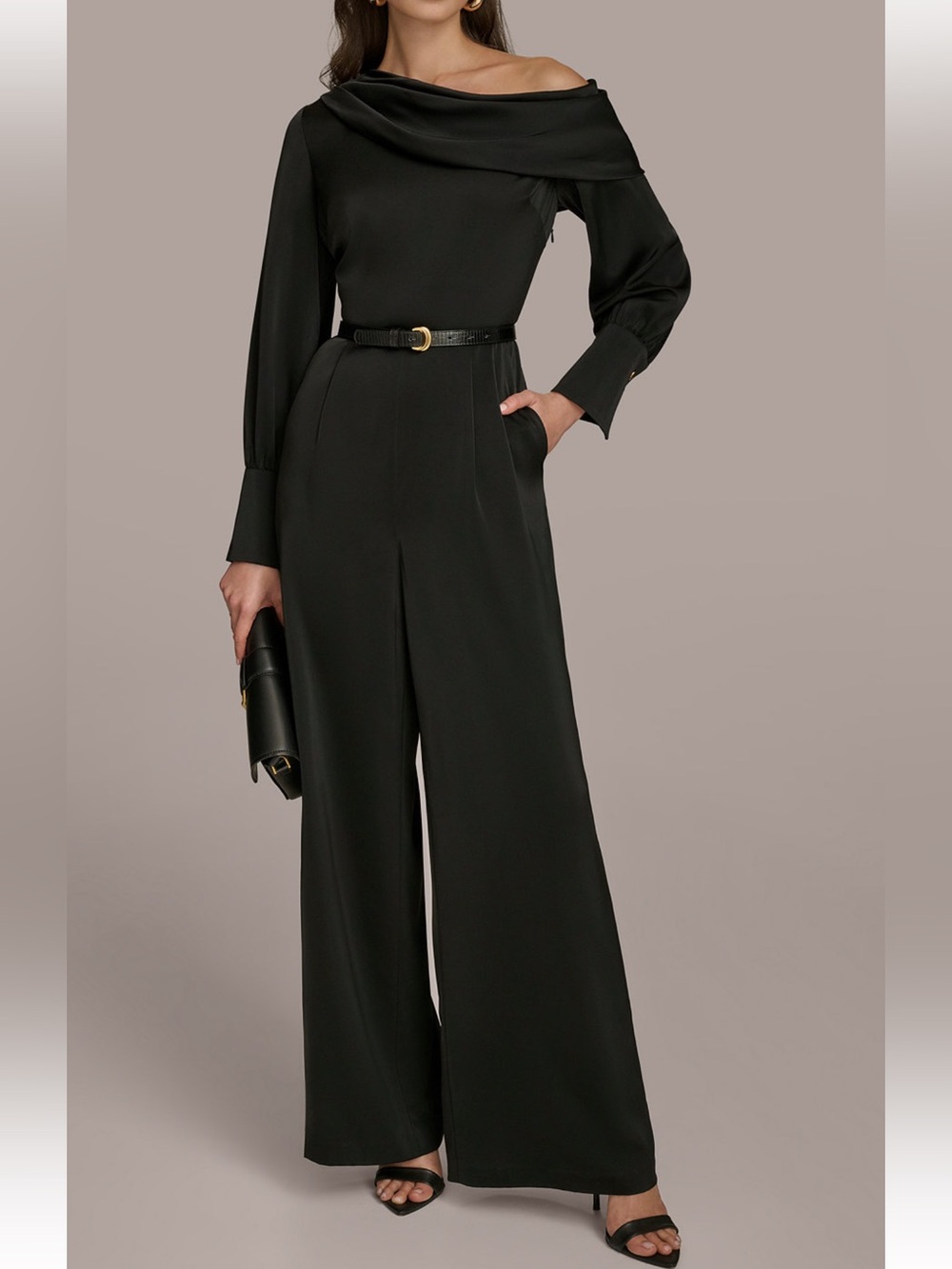 Donna Karan Black Off-Shoulder Wide-Leg Jumpsuit